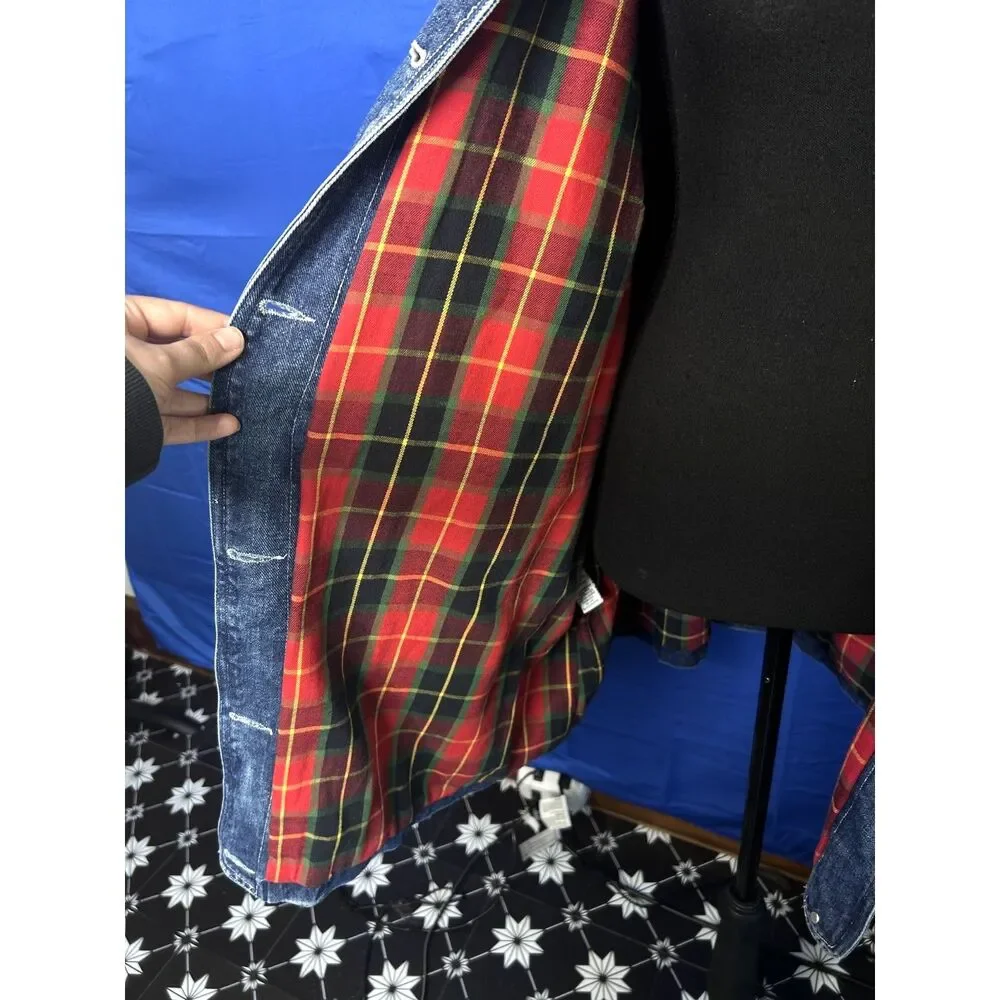 Vtg‎ Jones New York Womens Denim Chore Jacket 2X Classic Barn Plaid Cotton Dark